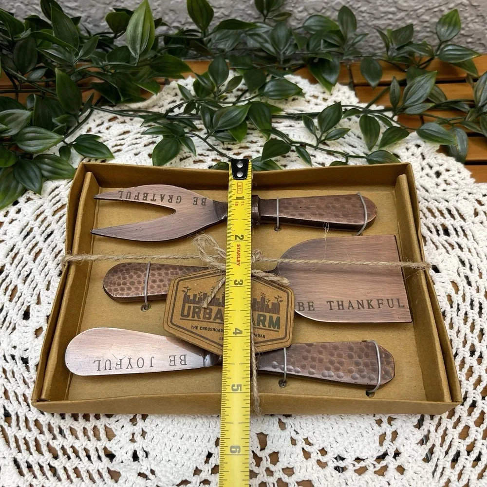Thirstystone Urban Farm Hammered Copper Finish Serving Set 3pc Grateful Thankful